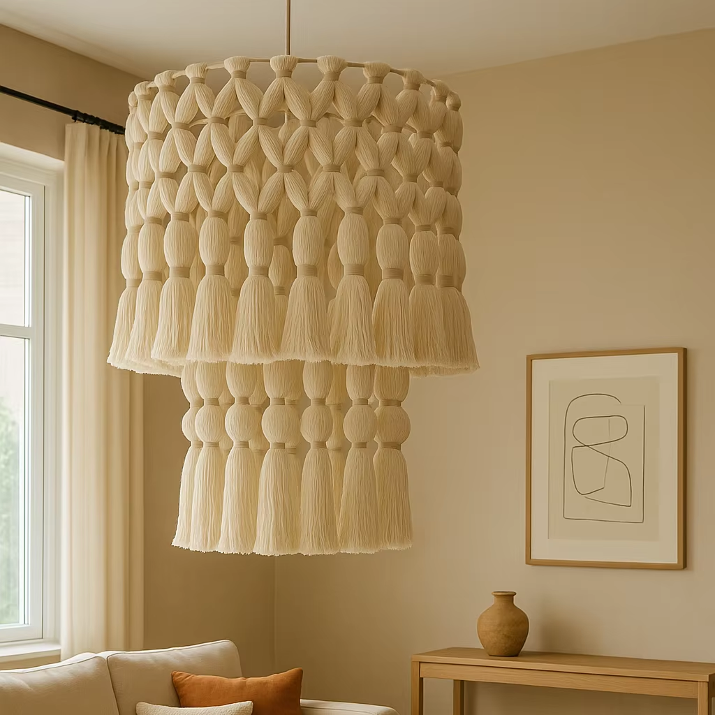 Boho Tiered Pendant Lampshade Chandelier Ceiling Light Fixture Macrame Wall Hangings Art Design Home Decoration Wall Decor Gift