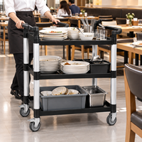Chariot utilitaire commercial en aluminium à 3 niveaux et en plastique avec roues Chariot de service alimentaire de restaurant pour fournitures de restaurant d'hôtel