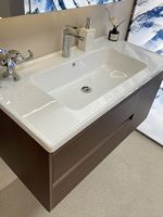 Ensemble de meubles de salle de bain double vasque style ferme moderne avec armoire à pharmacie murale flottante à LED et lavabo en céramique