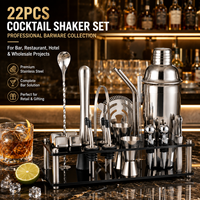 Kit de barman personnalisé ODM OEM avec logo, 22 pièces, shaker à cocktails de 700 ml, outils de bar en acier inoxydable avec support d'affichage en acrylique