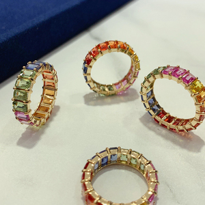 Aazuo 18K Solid Yellow Gold Rainbow <b>Ring</b> Natural Sapphires Princess Brilliant Cut Luxury Gift For Women's Party Jewelry Au750 - Product Image 4