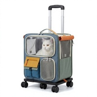 Sac de transport portable pour animaux de compagnie, souple, transparent, carré, pour chat, avec roues rotatives à 360 degrés, poignée détachable et fermeture éclair