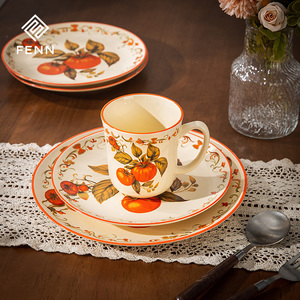 FENN rustico dipinto a mano piatto rotondo piatto decorativo per insalata bordo goffrato personalizzato di frutta pomodoro modello piatto in ceramica Set piatto da portata - Product Image 4