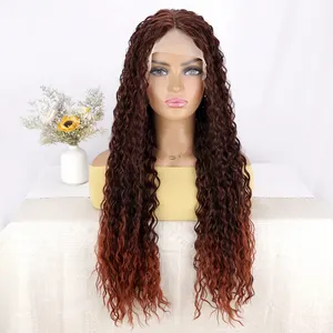 Vigorosa Profunda Curly Long Water Wave Lace Front Wig Pré Arrancadas Sintética Calor Resistente Fibra Cabelo Perucas Para As Mulheres