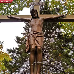 Открытый Сад Бронзовая статуя Крест Иисуса Медная скульптура для продажи