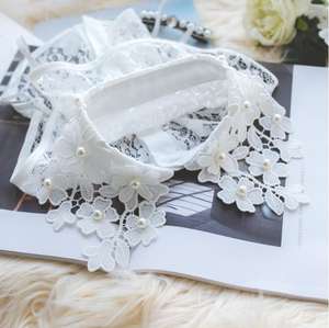 Venta caliente mujeres delicadas bordado de flores 3D cuello de encaje desmontable con perlas - Product Image 5