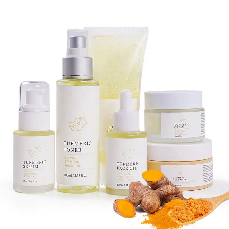 New Private Label Organic curcuma Skincare Anti Acne Whitening Cream Wash Set per la cura della pelle del viso