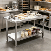 Plan de travail en acier inoxydable à double niveau, pliable, pour hôtel, restaurant, traiteur, avec étagère supérieure