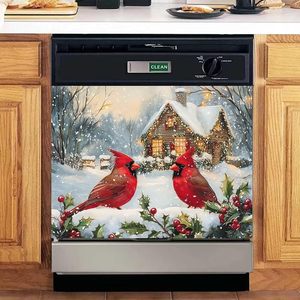 Couverture magnétique de réfrigérateur de Noël avec cardinaux, flocons de neige d'hiver, décorations de réfrigérateur, oiseaux rouges de Noël, couverture magnétique pour lave-vaisselle - Product Image 3