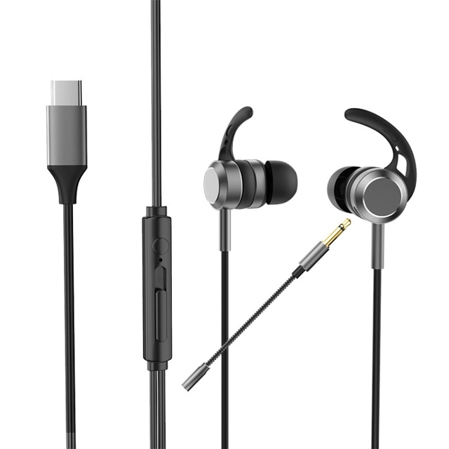 Heavy Bass Metal Wired Double Microphone Electric Versus Headphones, Colour: Type-C Interface