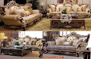 ชุดโซฟาสไตล์พระราชวังหลวง,ชุดโซฟาแกะสลักสีทองสไตล์ยุโรปเฟอร์นิเจอร์ห้องนั่งเล่นหนังดีไซน์เนอร์ภายในบ้าน - Product Image 2