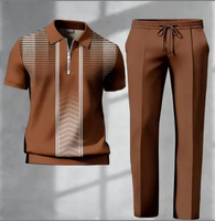 Ensemble de vêtements pour hommes, mode été, deux pièces, rayé, demi-zip, pantalon droit avec cordon de serrage