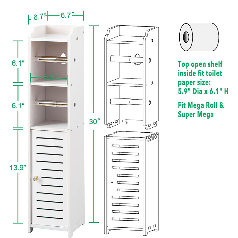Narrow toilet cabinet [Separate single door, 2 scrolls] 76*17*17CM