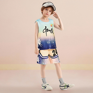 Ensemble de maillots de basket dégradés pour garçons avec imprimé style chinois, tenue de sport respirante 2 pièces pour l'entraînement et les matchs - Product Image 3