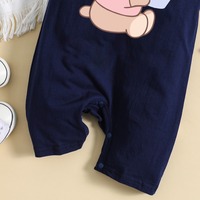 Romper Bayi Summer Infant Motif Beruang Kecil Biru Tua 100% Katun Lengan Pendek Kancing Tekan di Selangkangan Pakaian Bayi Romper