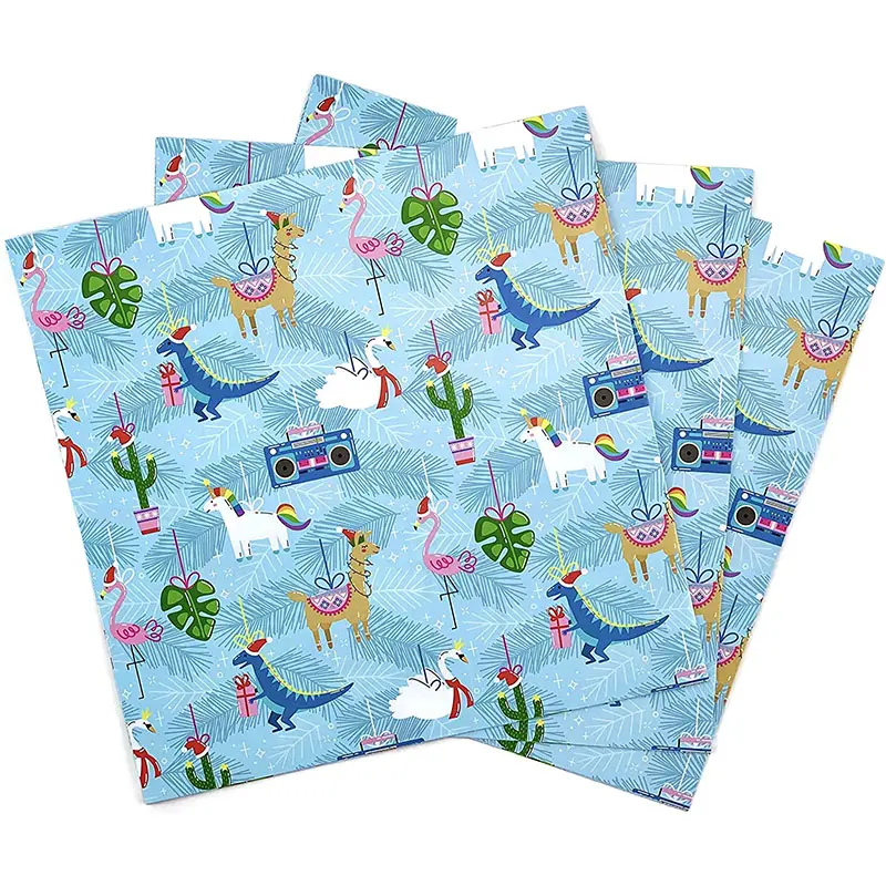 Hot Sale Custom Logo clothes paper Printed Gift Tissue Wrapping Paper For Factory Price of Llama Dinosaur Unicorn tissue paper