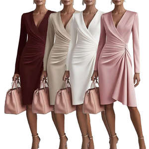 OEM Groothandel Op Maat Gemaakte Herfstjurken V-hals Lange Mouw Groene Bandage Gala Jurken Elegante Bodycon Feestjurk - Product Image 1