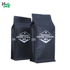 Tas kemasan biji kopi PE dasar persegi hitam 12oz 250g 500g kustom cetak dengan katup dan ritsleting - Product Image 2