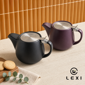 Théière en porcelaine violette mate avec couvercle à charnière en acier inoxydable, théière en céramique moderne pour la maison, la cuisine, le bureau, l'hôtel, la table, cadeau - Product Image 1