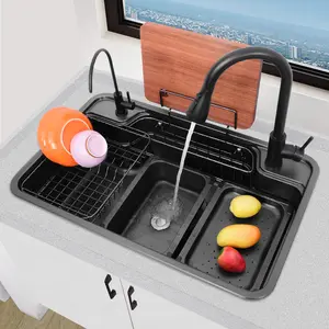 3D Nano Multifunctional Flat Replacement Japanese Style Large Single Slot Black Sink 304 Stainless Steel Kitchen Vegetable Washi