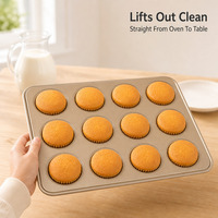 Moule à muffins en acier inoxydable pour 12 tasses, plateau de cuisson pour cupcakes, réutilisable, résistant au four