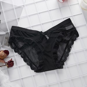 Culottes pour femmes en dentelle noire et résille, taille basse, sexy, avec nœud, pour usage quotidien, taille M - Product Image 1