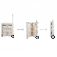 Chariot de courses pliable léger en plastique avec poignée télescopique, chariot de rangement portable et pliable