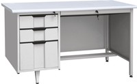 Bureau d'ordinateur en acier avec plusieurs styles au choix, plateau en MDF, tiroirs et support pour clavier et unité centrale
