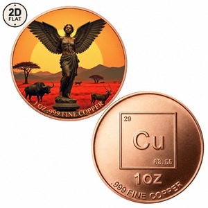 Pièce de monnaie personnalisée en cuivre pur 999 de 1 once, avec statue de déesse africaine ailée et motif coucher de soleil avec animaux de safari, pièce commémorative de collection - Product Image 1