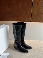 Bottes à talon compensé mi-mollet Pto M pour femme 2025, en cuir de vachette avec doublure en peau de mouton, plateforme compensée