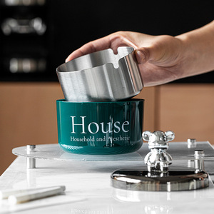 Nordic Style <b>Ashtray</b> With Lid Metal Round Design For Home Living Room Use - Product Image 3