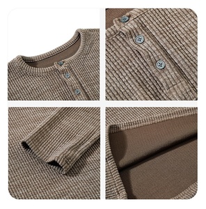 Nouvelle Arrivée T-shirts à manches longues gaufrés unis décontractés pour hommes, style <span class=keywords><strong>Old</strong></span> Money, col Henley - Product Image 6
