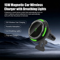Chargeur de voiture sans fil OEM à logo lumineux 15W à charge ultra-rapide, vert néon, avec clips pour grille d'aération, pour iPhone 18 Pro Max