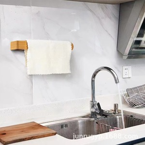 Toallero de madera con 1 barra, autoadhesivo, para cocina y baño, soporte multiusos para paños de cocina - Product Image 1