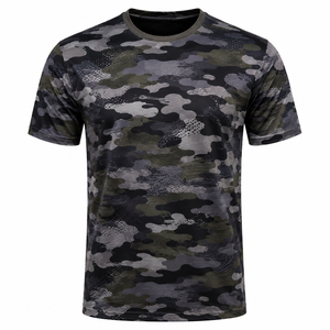 Camiseta de hombre con estampado de camuflaje, manga corta, cuello redondo, secado rápido, jersey estampado, ropa casual, 100% algodón, corte regular. - Product Image 1