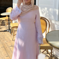 Abaya Willson à col rond et fermeture éclair, effet lin, qualité supérieure, pour femmes musulmanes, robe modeste en dentelle, mode quotidienne – Grande Vente Usine