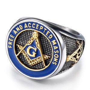 Men's Waterproof Stainless Steel Vintage Freemason Masonic Biker <strong>Rings</strong> Blue Free and Accepted <strong>Masons</strong> <strong>Ring</strong> Band for Men - Product Image 2