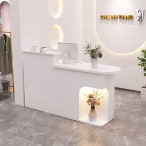 Modern Cream <b>Reception</b> Desk <b>Counter</b> Custom Welcome Lobby Service Table for Retail Store Office Showroom - Product Image 2