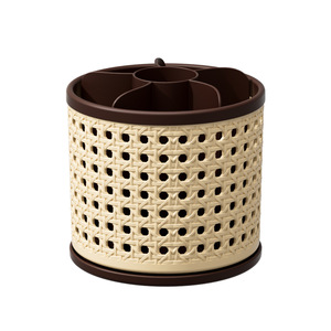 Vintage Style Rotary Makeup Organizer With Partitions Desktop Storage Cylinder Brown <b>Black</b> 4 In 1 - Product Image 5