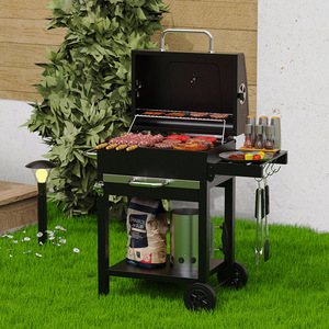 Charcoal Grill With <b>Trolley</b> Smoke Function Outdoor <b>BBQ</b> Grill 59.5x44.5x31cm Multifunctional Windproof Rustproof - Product Image 2