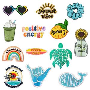 Hot Sale Summer Style Embroidered Iron on Sun Glass Beach Bum rainbow Vase Patch for Clothes Bag Decoration - Product Image 2