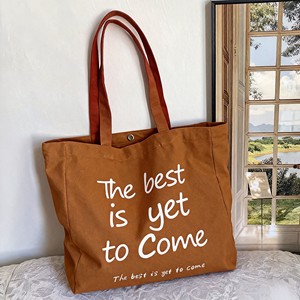 Custom Logo Canvas Handbag with Zipper Closure Fashionable Lady Style Portable and <b>Reusable</b> Letter Print Design - Product Image 2