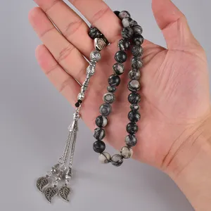 YS324 Großhandel hochwertige handgemachte Black Network Stone muslimischen Rosenkranz Perlen für muslimisches Gebet 33 Perlen Tasbih