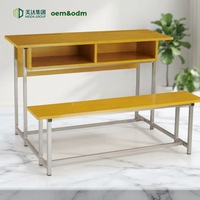 Meubles scolaires en fer robustes en gros, table en bois au design minimaliste pour bureaux doubles et chaises pour la formation des étudiants