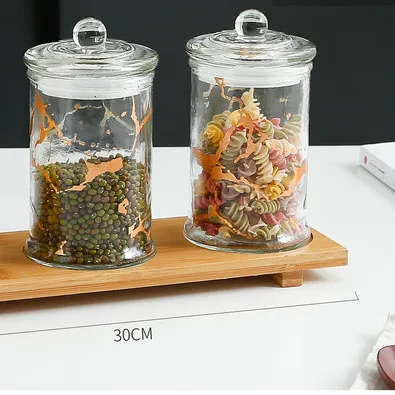 Новое поступление наклеек индивидуальные герметичные роскошные стеклянные кухонные причудливые наборы канистр с крышкой для еды цветов чая
