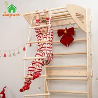 Échelle suédoise en bois multifonctionnelle et personnalisable avec accessoires en corde, forme géométrique, mur d'escalade pour enfants, idéal pour la maison et la salle de sport