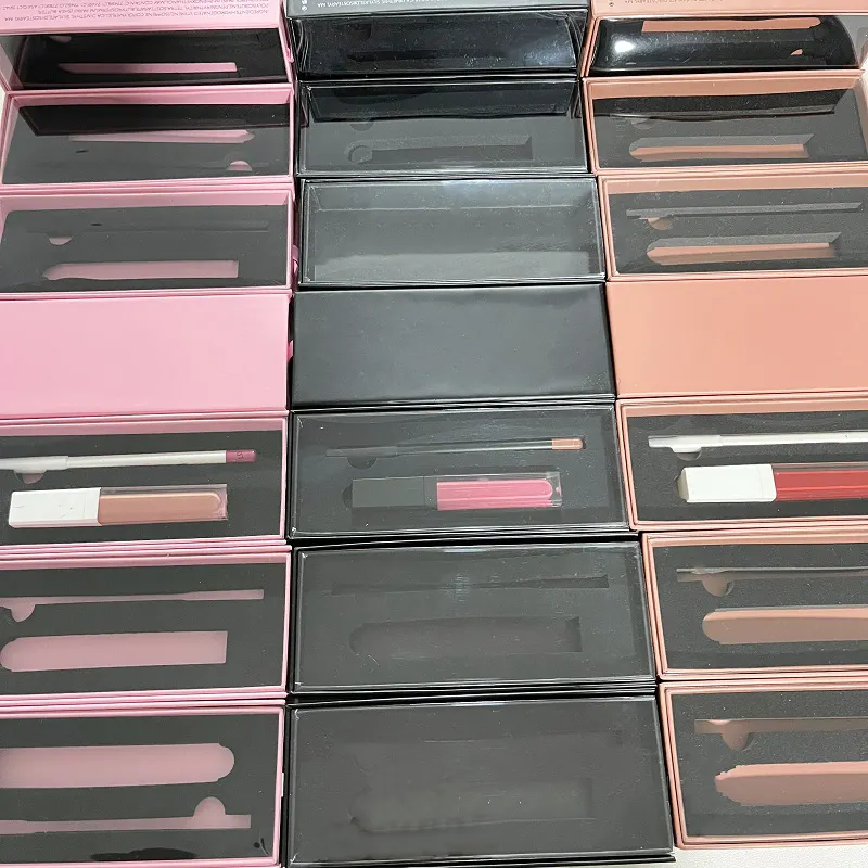 En Stock Rose Noir Brun Brillant À Lèvres Kit Boîtes Vide Private Label Maquillage Cadeau Combo Emballage Pour Rouge À Lèvres Liner