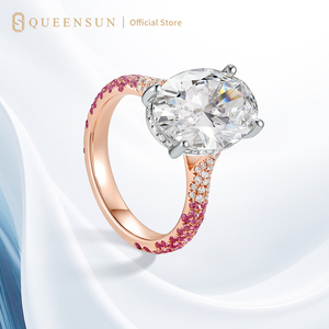 Anello di Lusso in Oro Giallo e Bianco 18K con Diamante Ovale e Halo Nascosto Rosa Bicolore Stile Celebrità per Fidanzamento - Product Image 1