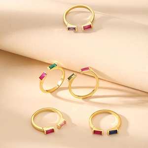 NATUNA Bijoux personnalisés en zircon plaqué or 18 carats pour <span class=keywords><strong>couple</strong></span>, baguette de couleur <span class=keywords><strong>duo</strong></span>, pierres de naissance pour femmes, bagues en or pour mariage - Product Image 6