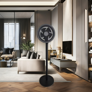 Ventilateur sur pied circulateur de haute qualité, 9 pouces, gris foncé, en plastique, réglable mécaniquement en hauteur, avec minuterie, léger, soufflage doux et froid, pour extérieur - Product Image 3